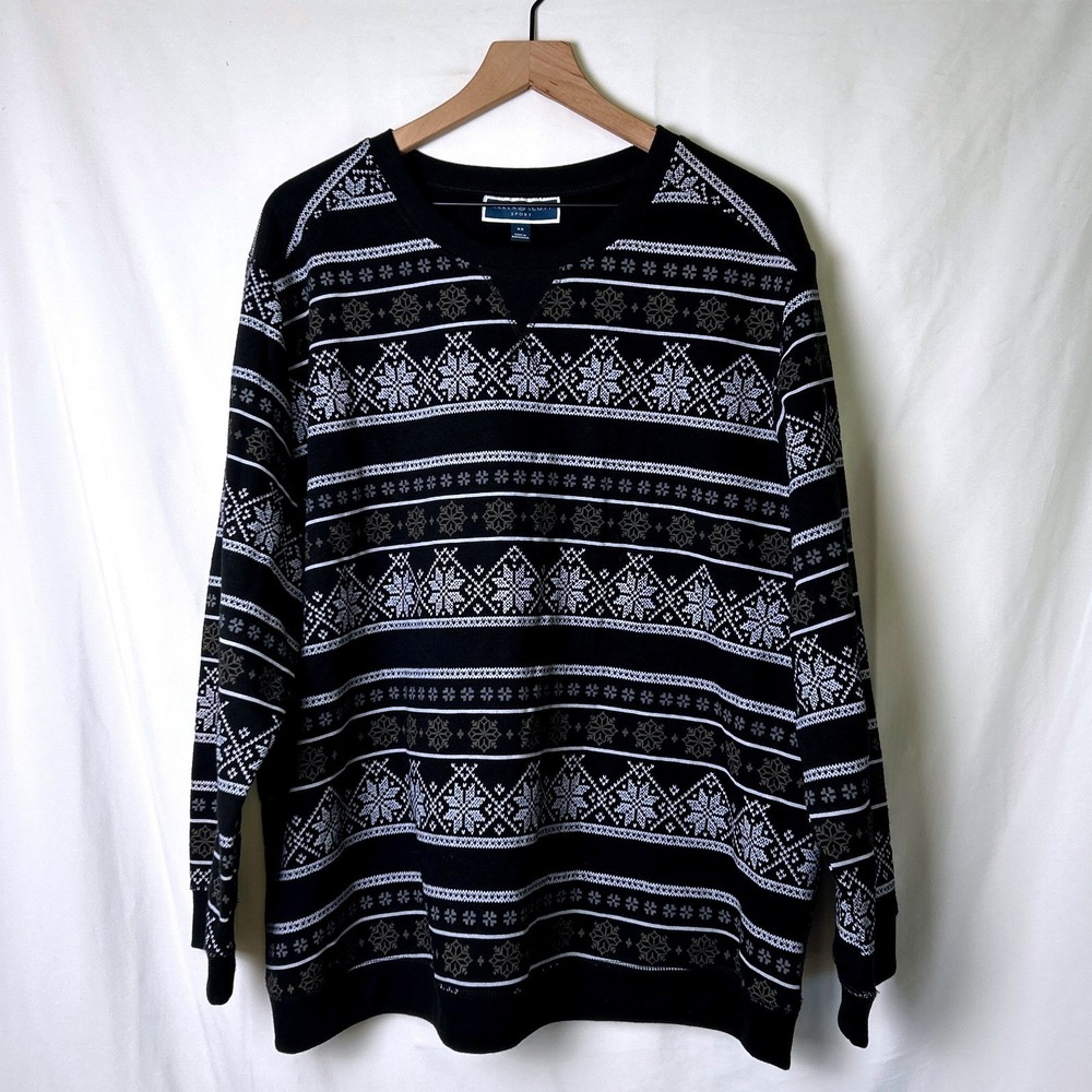 Karen Scott Womens Fair Isle Snowflake Pullover Sweatshirt Size 2X Black Winter